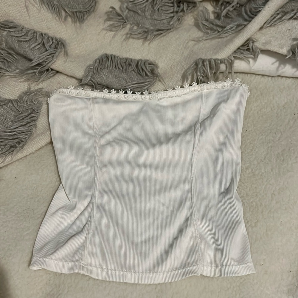 Free people flower embellished strapless top